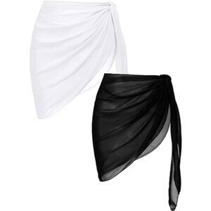 2-Piece Black/White Chiffon Sarong Wrap Set Beach Cover Up Swimwear Skirt